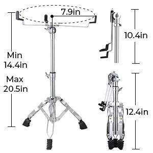 ADM 14"X 5.5", 0-String Kids Snare Beginner Kit with Stand, Mute Pad, Strap, Sticks, Drum Keys, Black