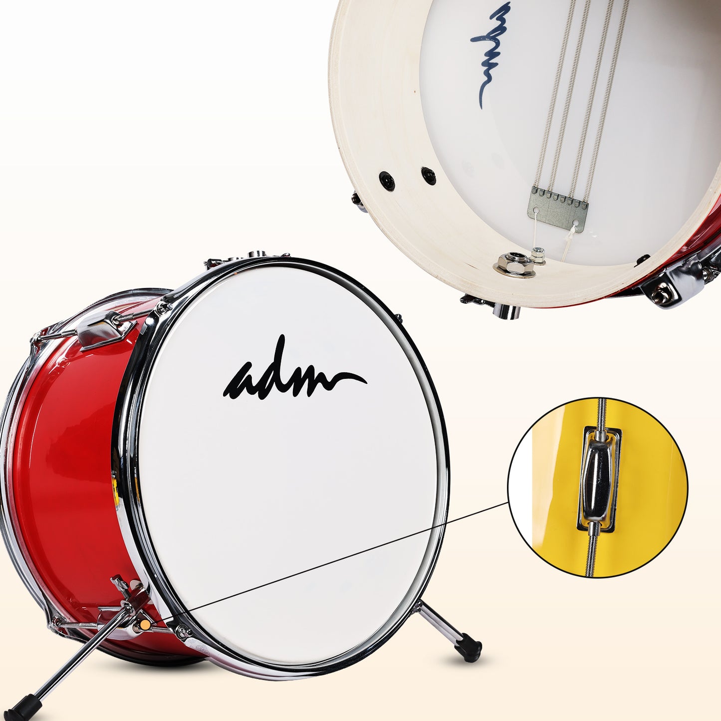 ADM 3-Piece Junior Drum Set for Kids Beginners, Kids Drum Kit with Full set of silent mats, Adjustable Throne, Cymbal, Pedal & Drumsticks - Red, Blue, Black