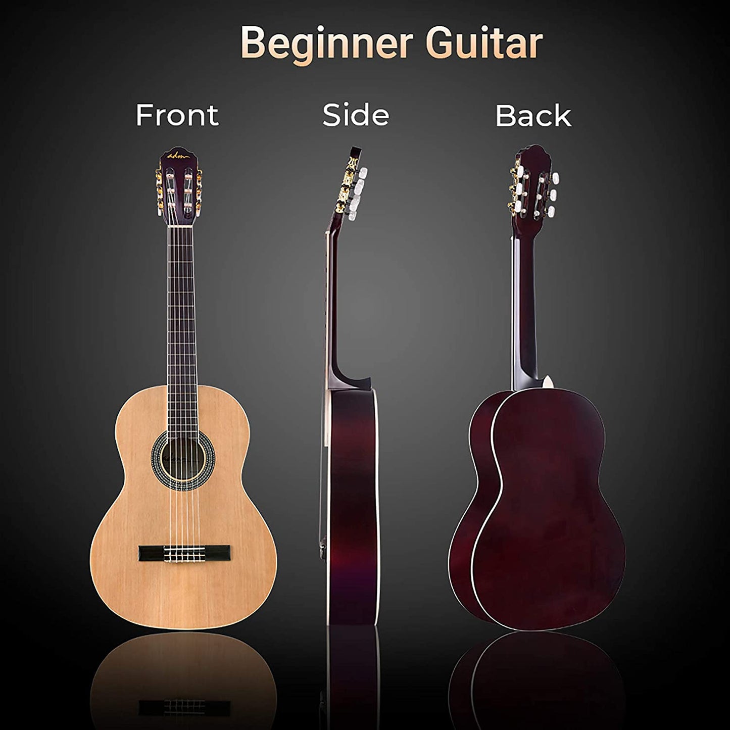 ADM Full Size Classical Nylon Strings Acoustic Guitar 39 Inch Classic Guitarra Starter Bundle