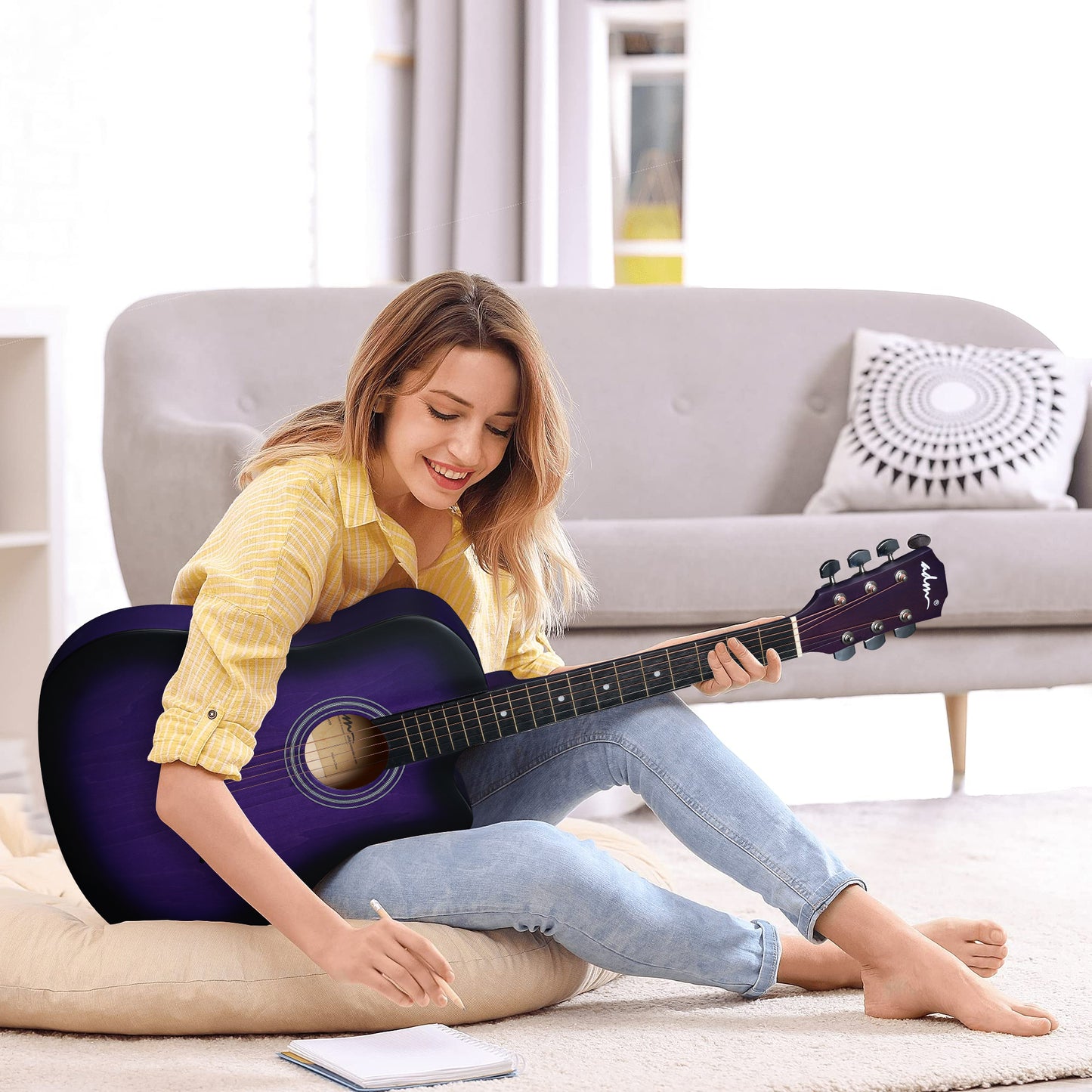 ADM 38'' Acoustic Cutaway Guitar for Kids Beginner Kit with Free Lessons, Tuner