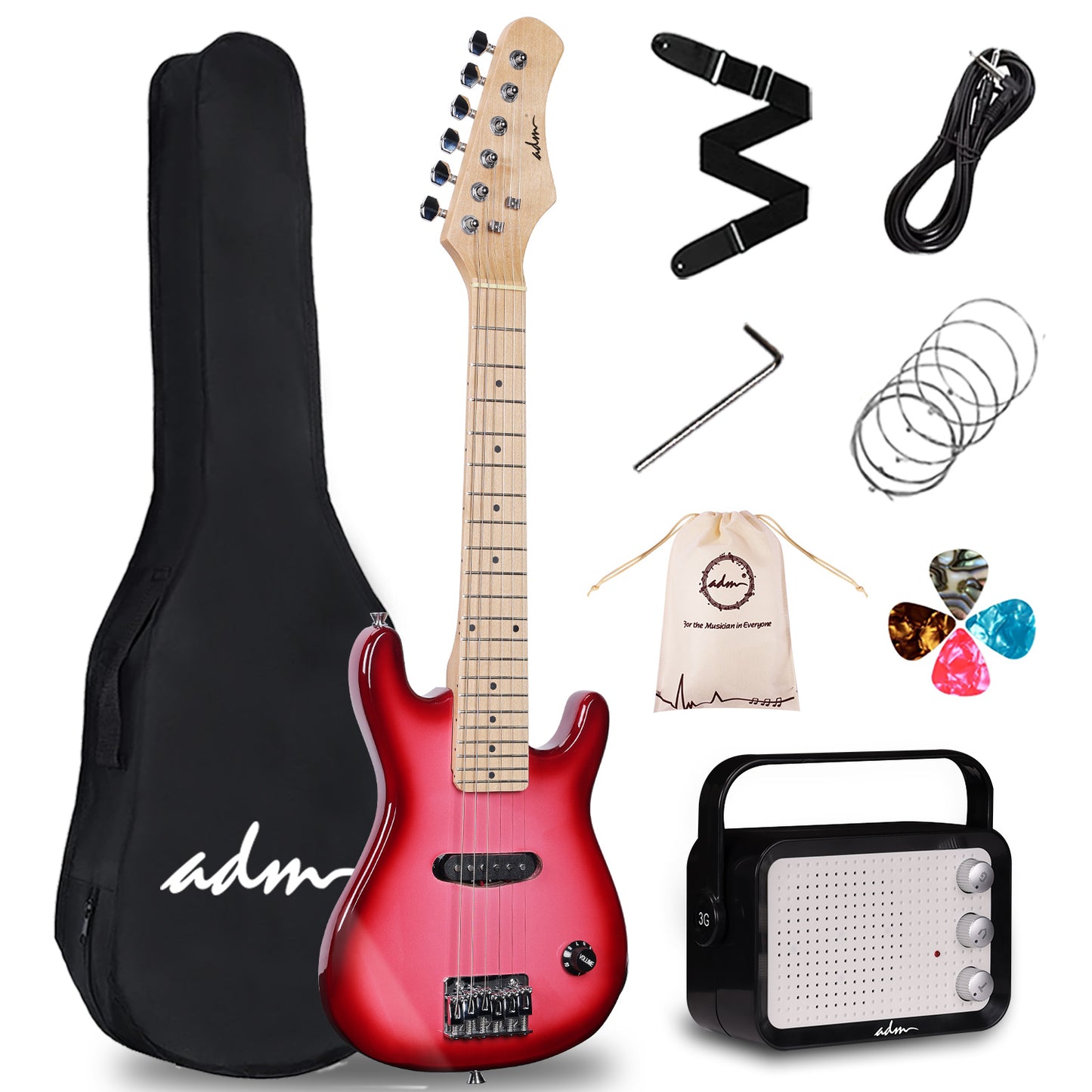 ADM 30inch Electric Guitar Package, for Children, Beginger, Students,Pinkbrust
