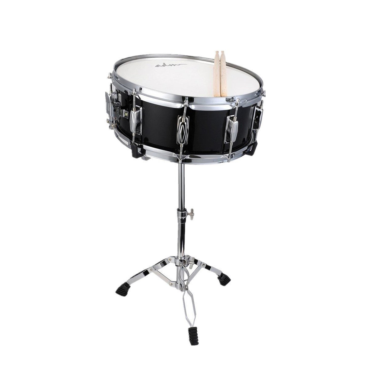 ADM 14"X 5.5", 0-String Kids Snare Beginner Kit with Stand, Mute Pad, Strap, Sticks, Drum Keys, Black
