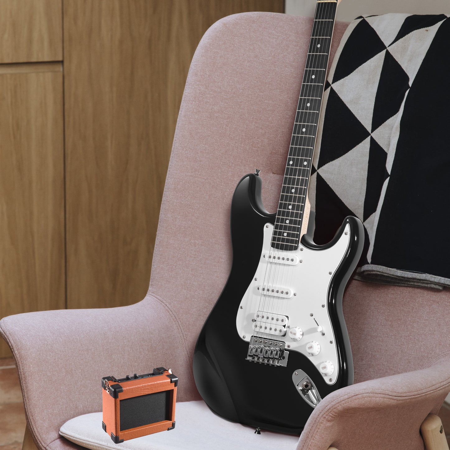 ADM Electric Guitar Beginner Kit 39 Inch Full Size Guitar Package,Glossy Black