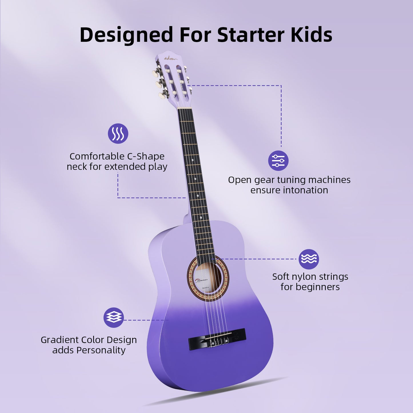 ADM Acoustic Guitar for Adults & Kids, 38" Travel Guitar Kit