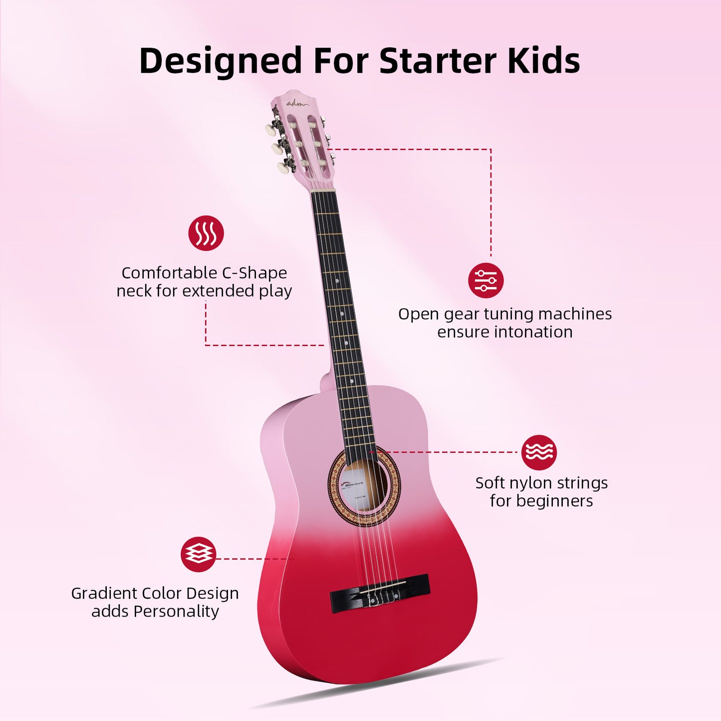 ADM Acoustic Guitar for Adults & Kids, 38" Travel Guitar Kit