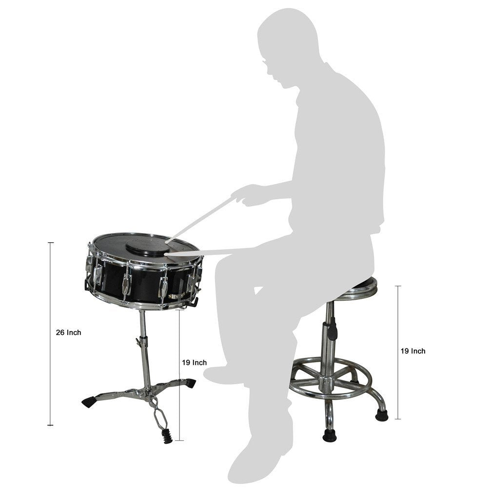 ADM 14"X 5.5", 0-String Kids Snare Beginner Kit with Stand, Mute Pad, Strap, Sticks, Drum Keys, Black