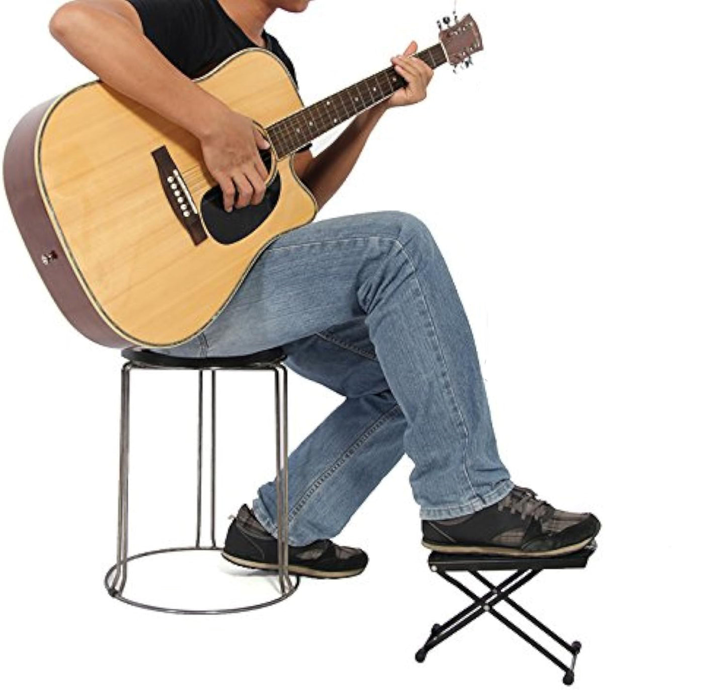 ADM Guitar Footrest with Anti-Slip Rubber Pad, Foldable Metal Guitar Footstool for Classical Guitar