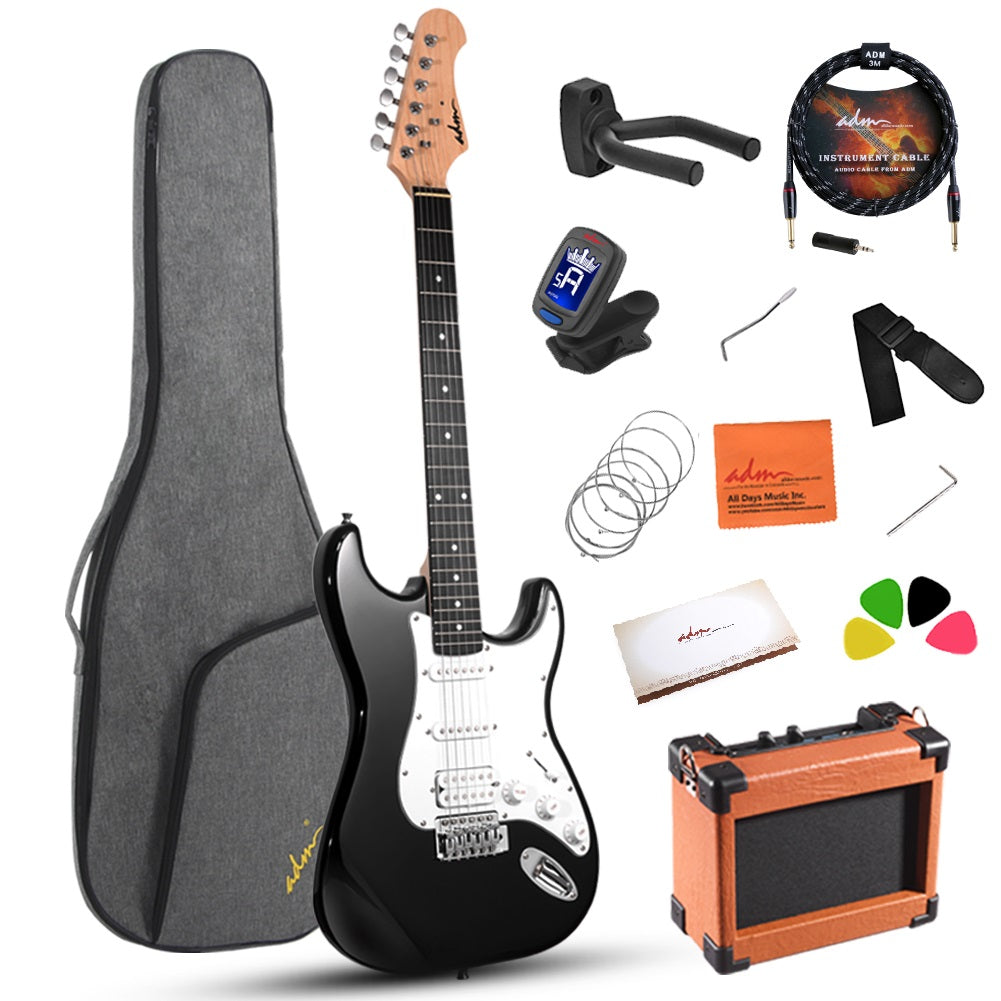 ADM Electric Guitar Beginner Kit 39 Inch Full Size Guitar Package,Glossy Black