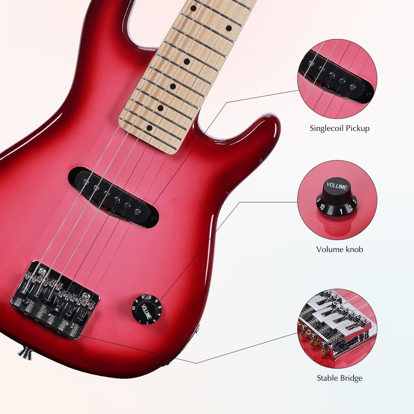 ADM 30inch Electric Guitar Package, for Children, Beginger, Students,Pinkbrust