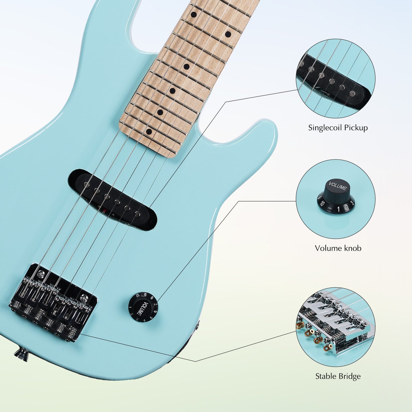 ADM 30-Inch Mini Electric Guitar Package, - Solid Wood, Glossy Finish, Complete With Gig Bag, Picks, Cable, Strap, Extra Strings And Stand