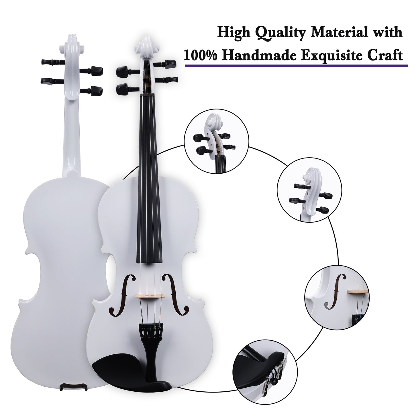ADM Acoustic Violin for Kids Beginners, Acoustic Violin Fiddle for Teens Students Beginners Violin Starter Kit with Hard Case, Rosin, Shoulder Rest, Bow, Violin Music Stand Strings (White, 3/4 Size)