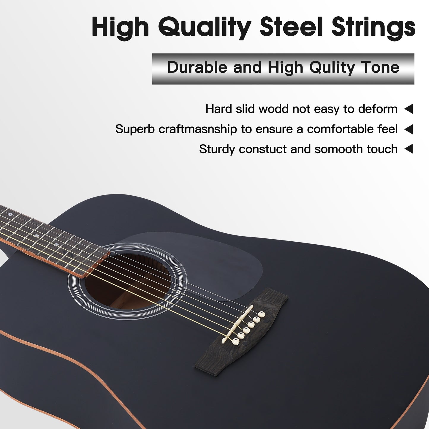 ADM Dreadnought Acoustic Guitar Kit with Free Lesson for Beginner Adult Teen Full Size Acustica Guitarra Starter Bundle Set w/Bag Strap Tuner Capo Pickguard Music Stand Right Hand(Black 1, 41 Inch)
