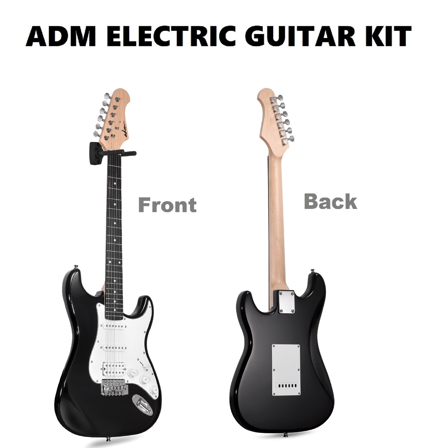 ADM Electric Guitar Beginner Kit 39 Inch Full Size Guitar Package,Glossy Black