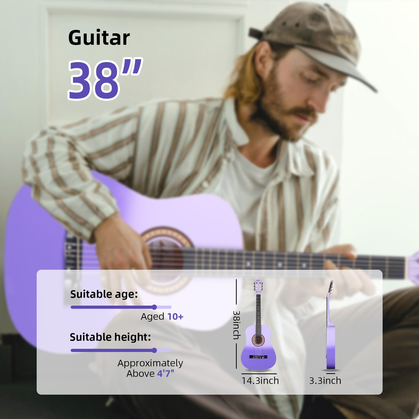 ADM Acoustic Guitar for Adults & Kids, 38" Travel Guitar Kit