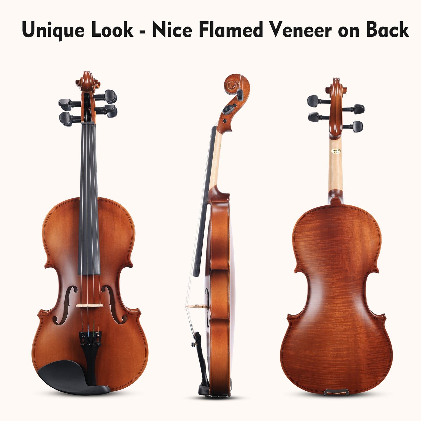 ADM Wood Violin Set for Kids Teens Students Adults Beginner Acoustic Violin Matte Fiddle Starter Kit with Hard Case, Rosin, Shoulder Rest, Bow, Clip-on Tuner and Fingerboard Sticker