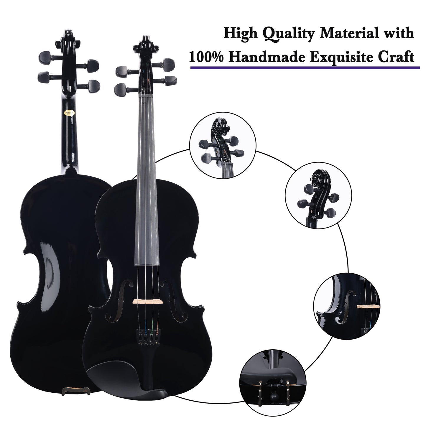 ADM Acoustic Violin for Kids Beginners,1/4 Size Acoustic Violin Fiddle for Teens Students Violin Starter Kit with Hard Case, Rosin, Shoulder Rest, Bow, Violin Music Stand and Strings,Black