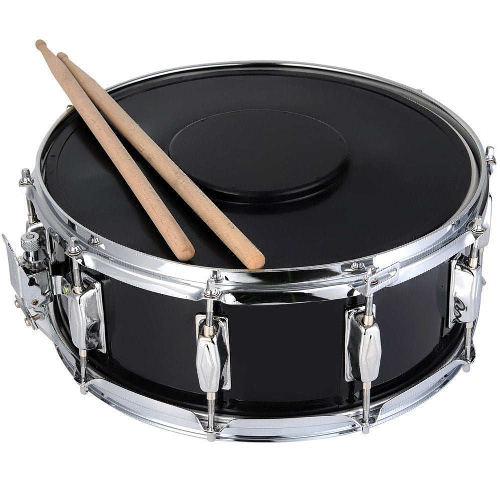 ADM 14"X 5.5", 0-String Kids Snare Beginner Kit with Stand, Mute Pad, Strap, Sticks, Drum Keys, Black