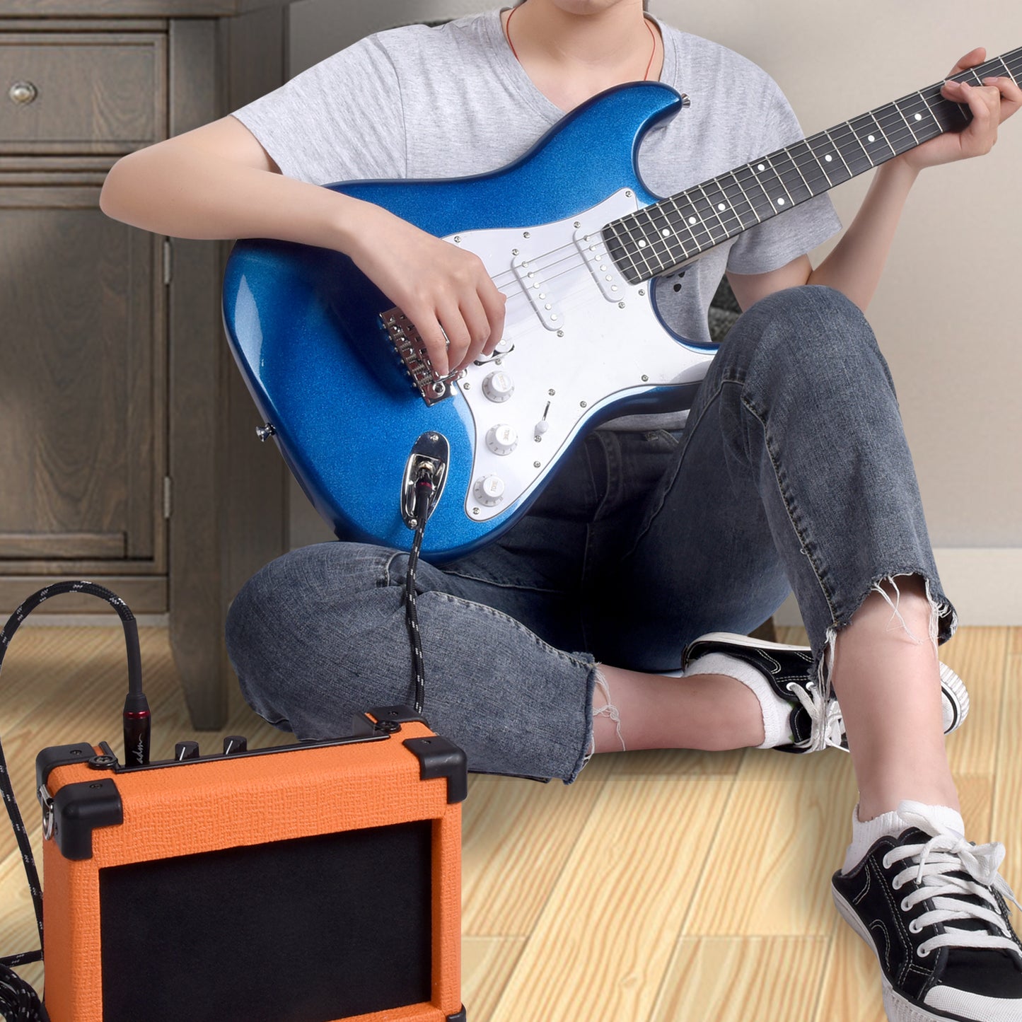 ADM Electric Guitar Beginner Kit 39 Inch Full Size Guitar Package,Glossy Blue