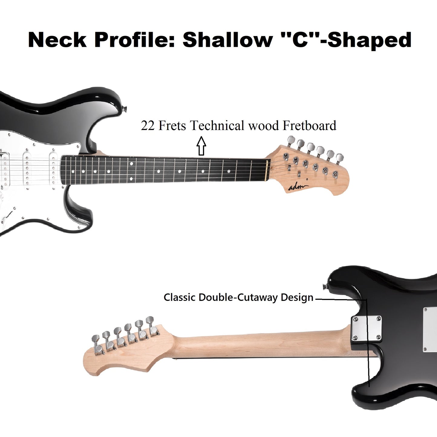 ADM Electric Guitar Beginner Kit 39 Inch Full Size Guitar Package,Glossy Black