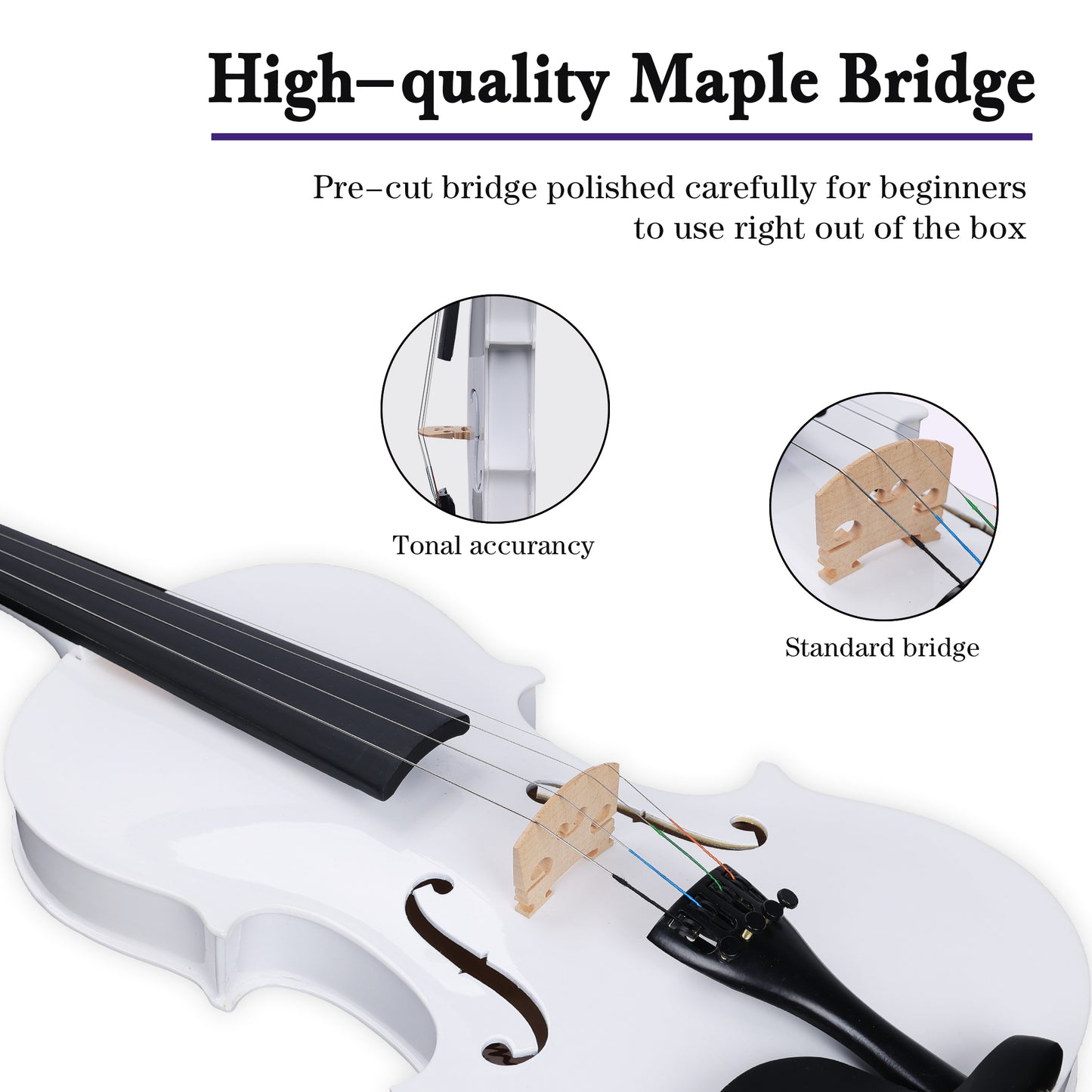 ADM Acoustic Violin for Kids Beginners, Acoustic Violin Fiddle for Teens Students Beginners Violin Starter Kit with Hard Case, Rosin, Shoulder Rest, Bow, Violin Music Stand Strings (White, 3/4 Size)