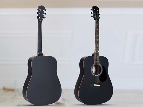 ADM Dreadnought Acoustic Guitar Kit with Free Lesson for Beginner Adult Teen Full Size Acustica Guitarra Starter Bundle Set w/Bag Strap Tuner Capo Pickguard Music Stand Right Hand(Black 1, 41 Inch)