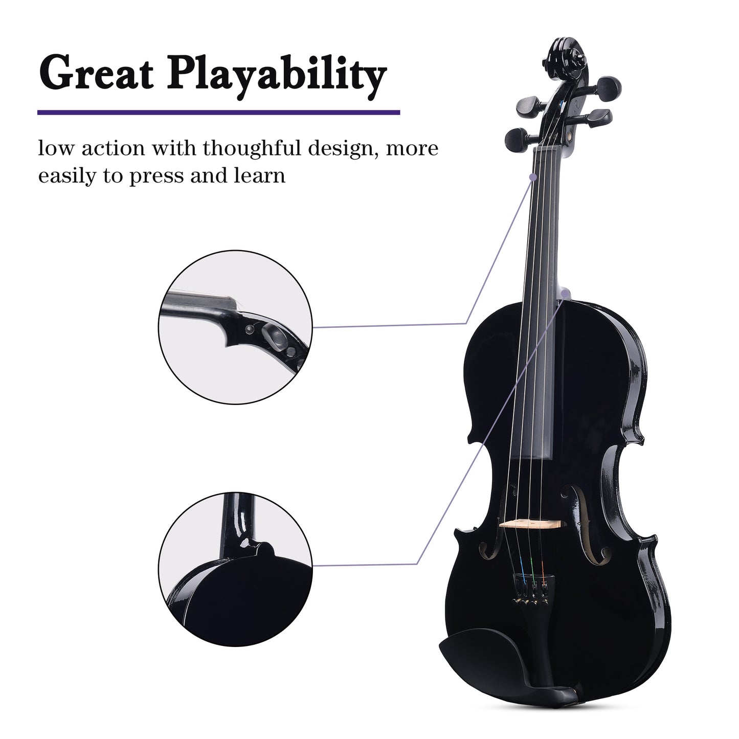 ADM Acoustic Violin for Kids Beginners,1/4 Size Acoustic Violin Fiddle for Teens Students Violin Starter Kit with Hard Case, Rosin, Shoulder Rest, Bow, Violin Music Stand and Strings,Black