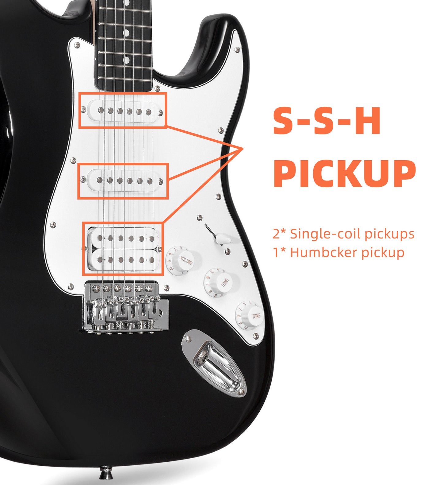 ADM Electric Guitar Beginner Kit 39 Inch Full Size Guitar Package,Glossy Black