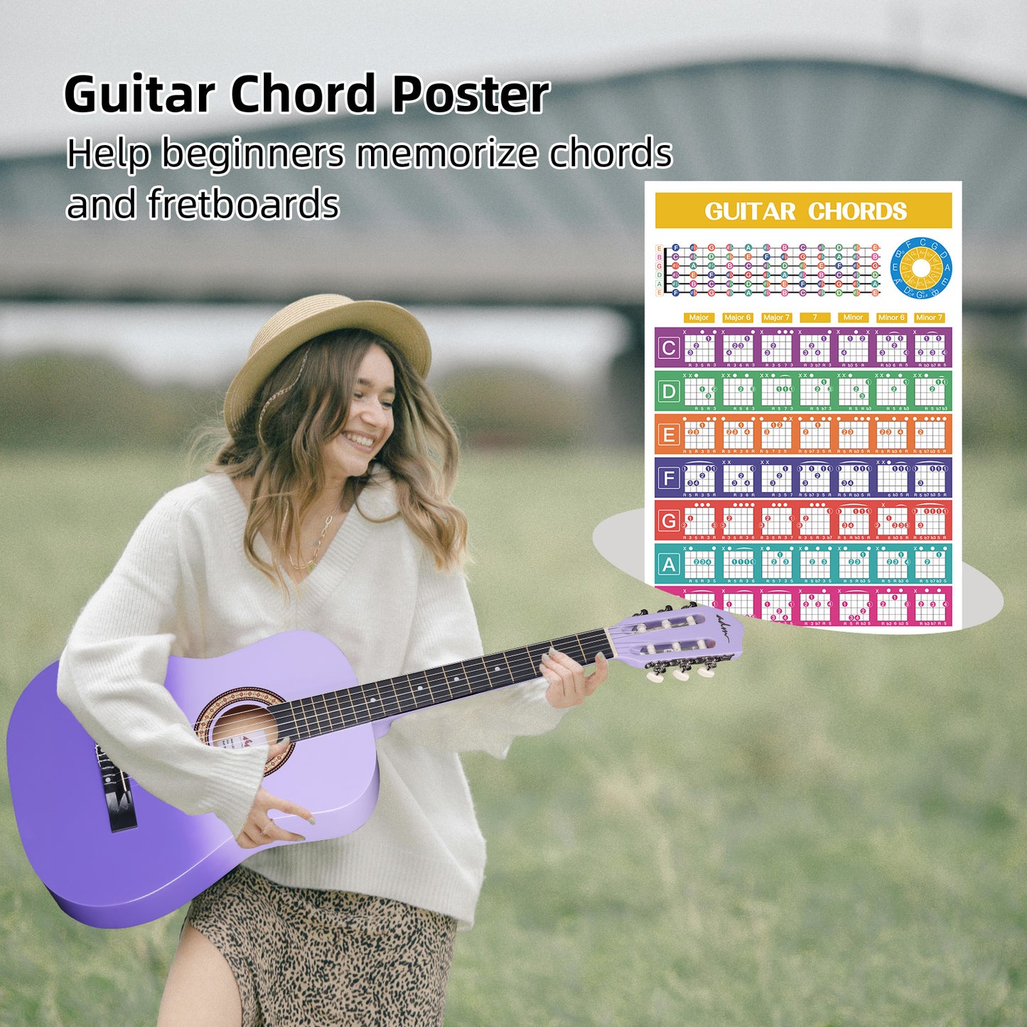 ADM Acoustic Guitar for Adults & Kids, 38" Travel Guitar Kit
