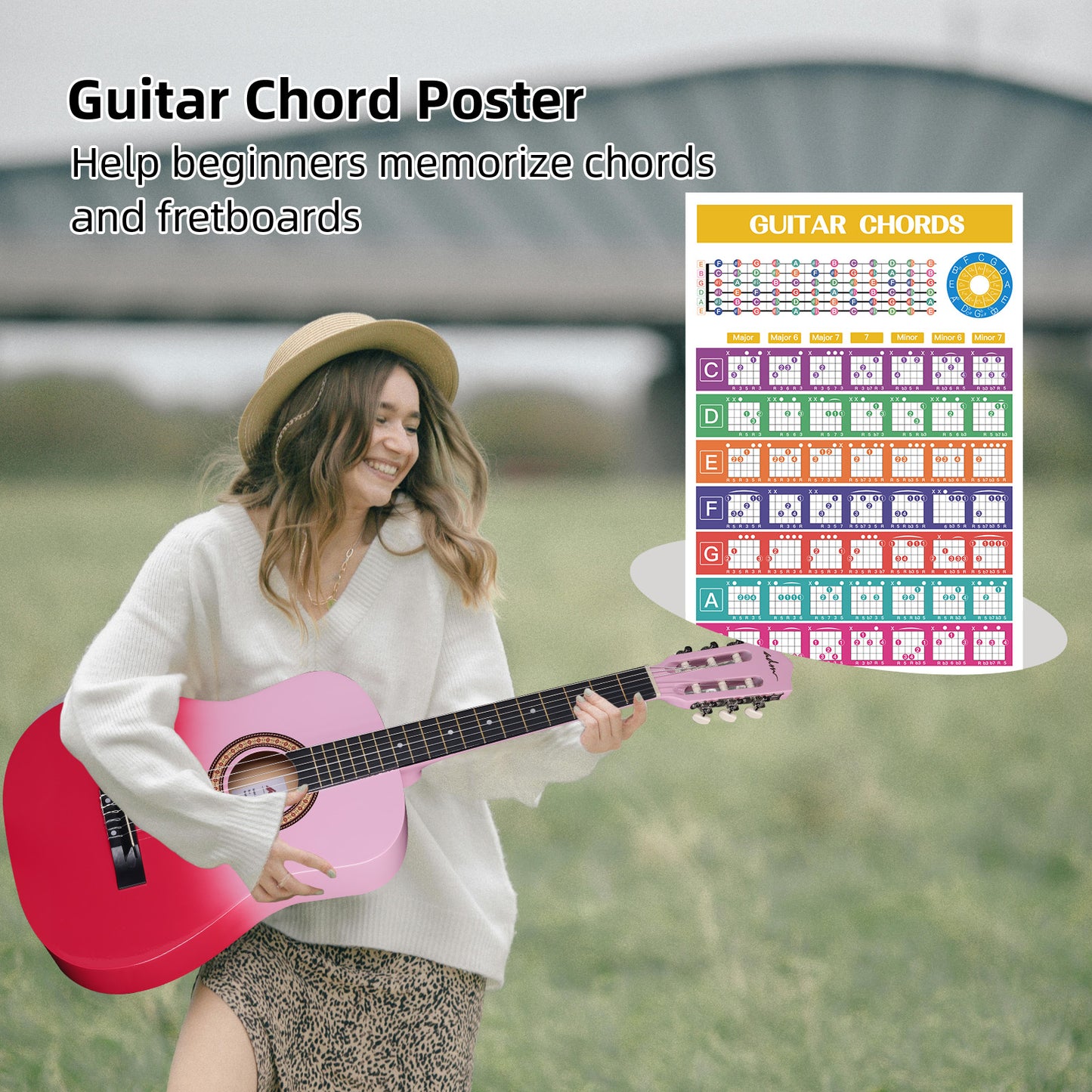 ADM Acoustic Guitar for Adults & Kids, 38" Travel Guitar Kit