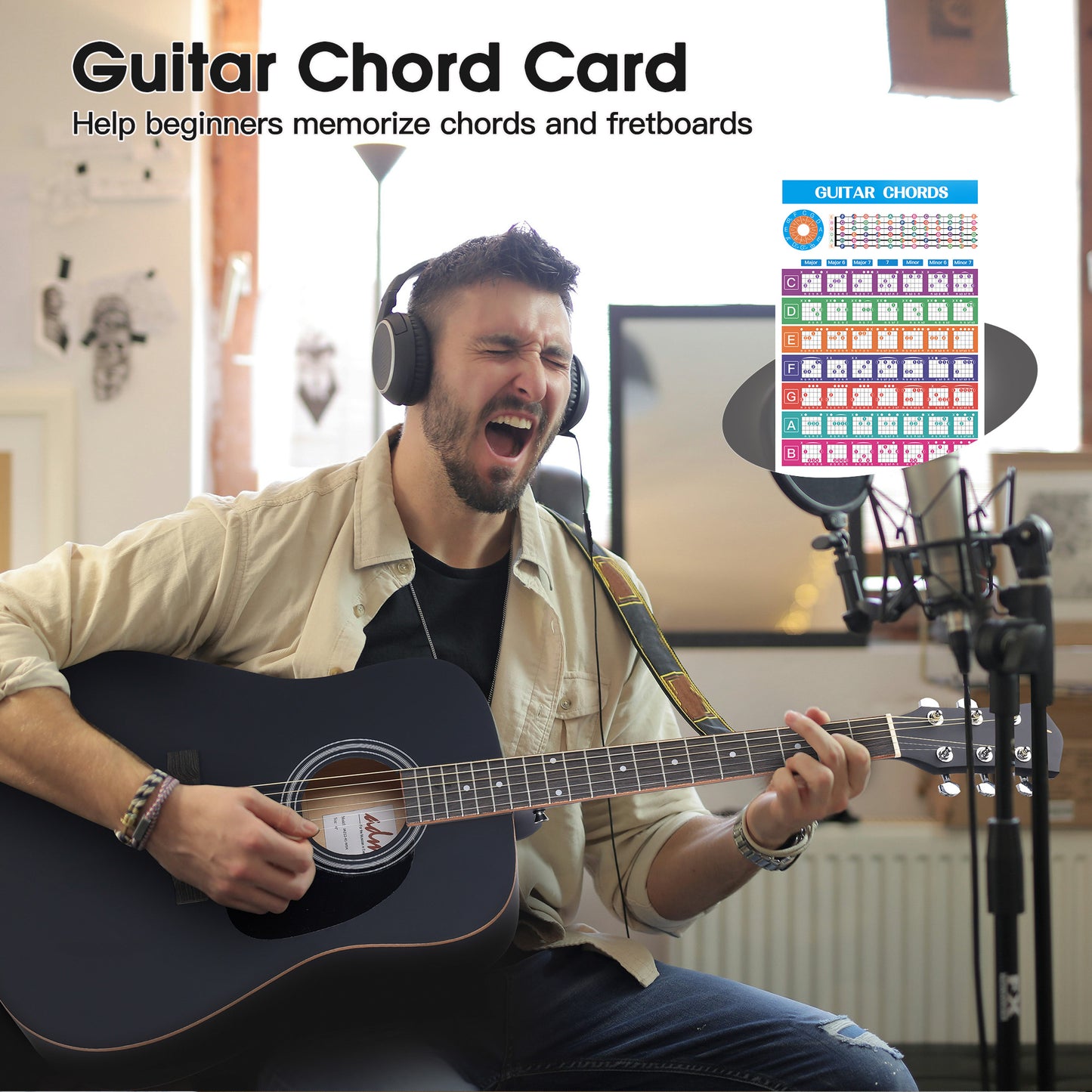 ADM Dreadnought Acoustic Guitar Kit with Free Lesson for Beginner Adult Teen Full Size Acustica Guitarra Starter Bundle Set w/Bag Strap Tuner Capo Pickguard Music Stand Right Hand(Black 1, 41 Inch)