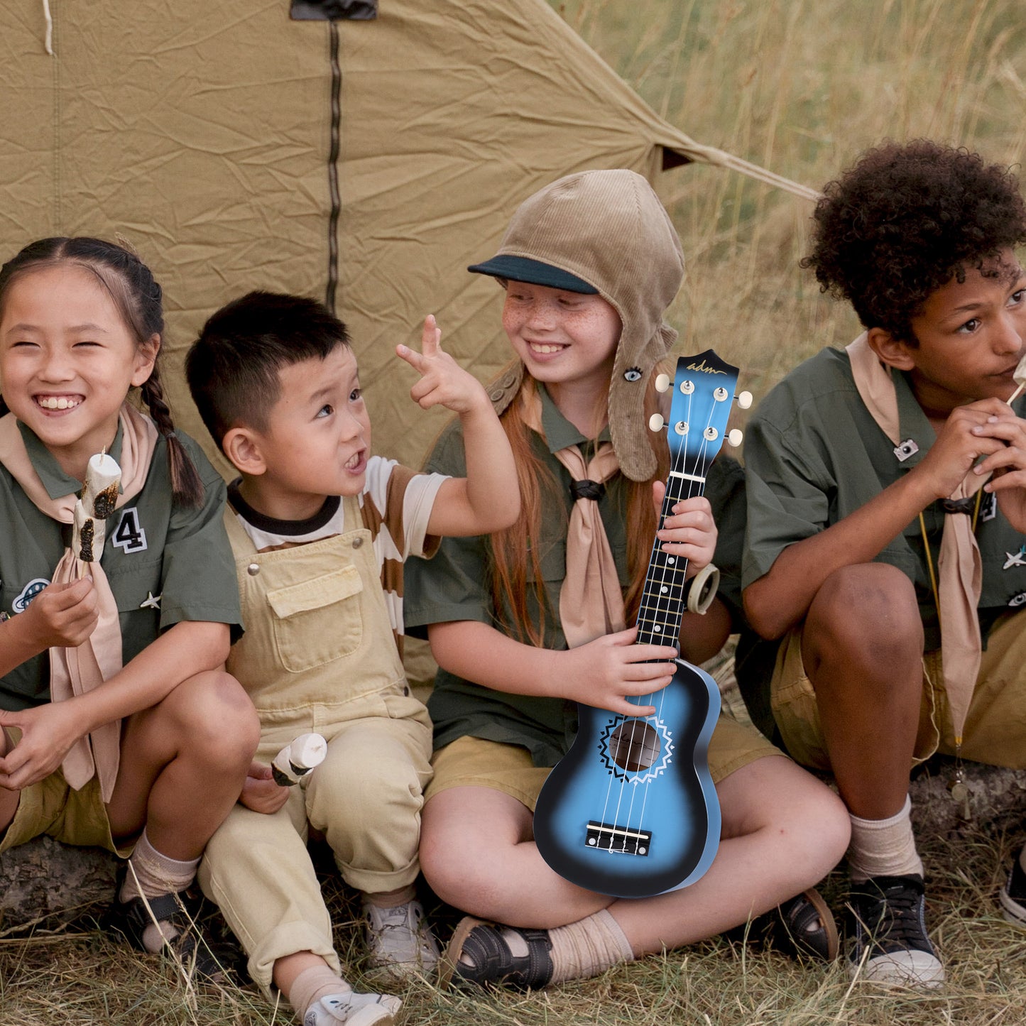 ADM Ukulele for Beginners Hawaiian Wood Ukelele Kit for Kids Adult Student Starter Professional Ukalelee Pack Bundle with Free Lessons Gig Bag Strap Nylon String Tuner (Bluebrust, 21 Inch)