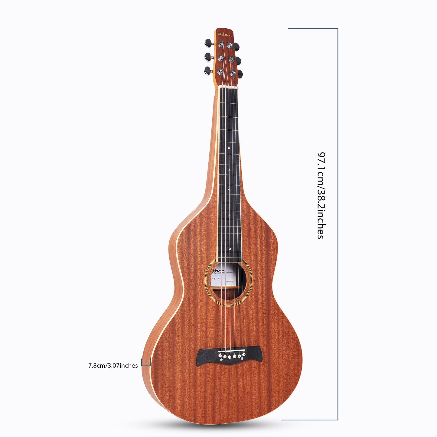 ADM TG-A8 Premium Sapele Acoustic Lap Steel Guitar - Weissenborn Classic, Teardrop Design, 25" Scale, High Gloss Finish with Maple Fingerboard & Bridge - Ideal for Beginners & Musicians, Brown