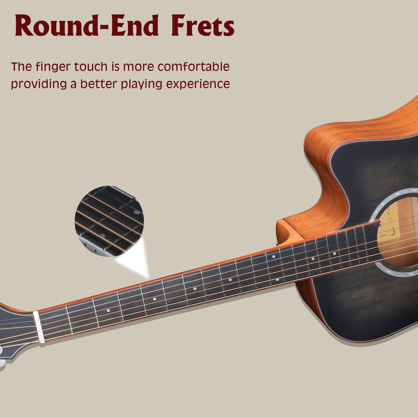 WINZZ AFM485C Hand-Rubbed Solid Spruce Cutaway Dreadnought Acoustic Guitar