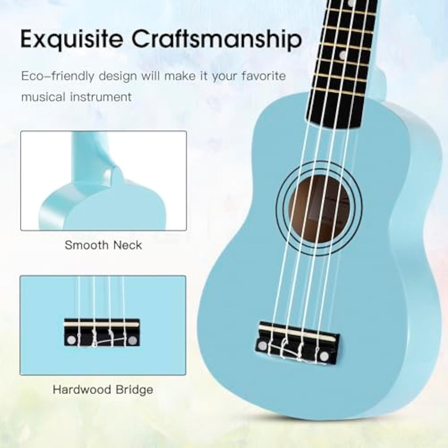 ADM Ukulele for Beginners Hawaiian Wood Ukelele Kit for Kids Adult Student Starter Professional Ukalelee Pack Bundle with Free Lessons Gig Bag Strap Nylon String Tuner (Blue, 21 Inch)