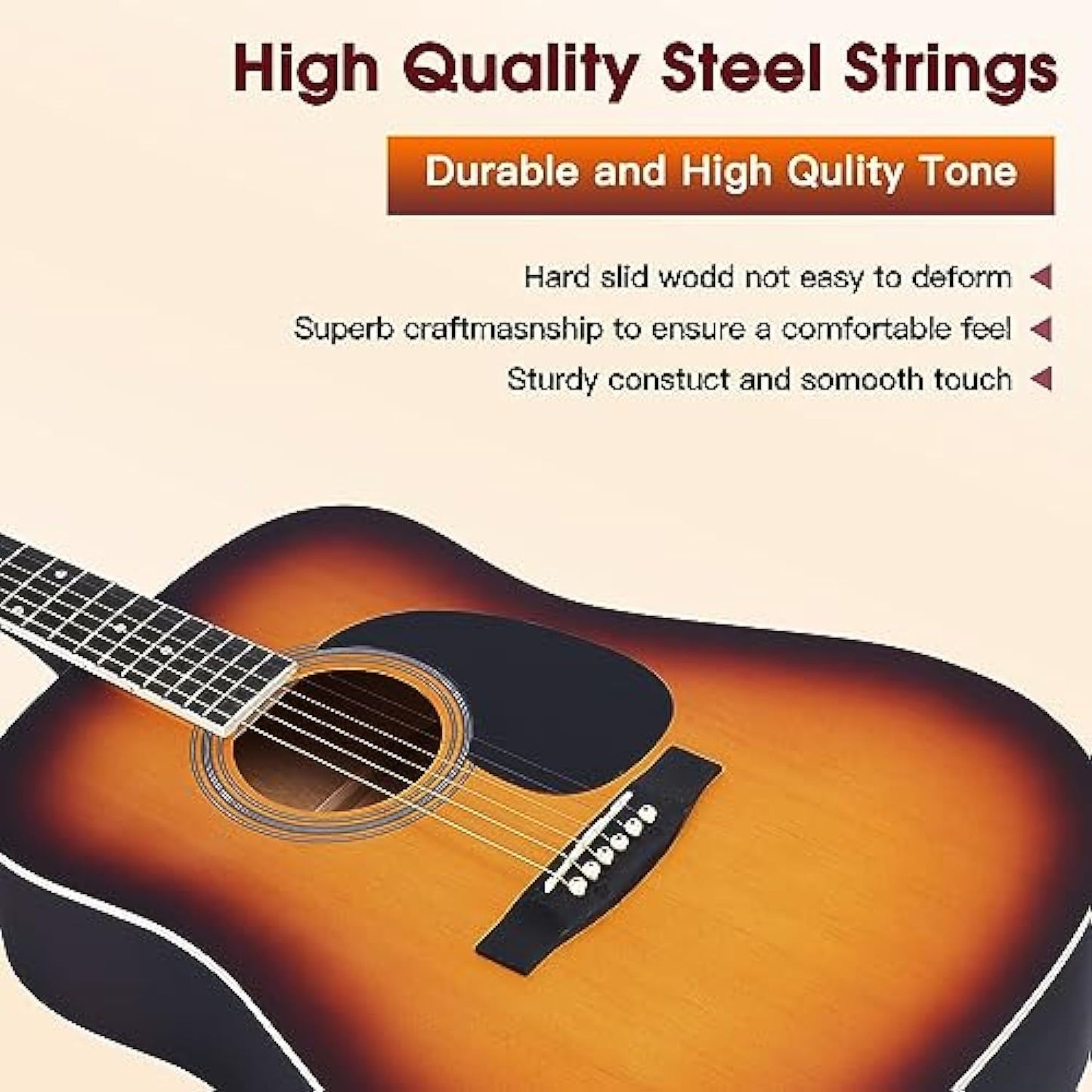 ADM Dreadnought Acoustic Guitar Kit with Free Online Lesson for Beginner Adult Teen Full Size Acustica Guitarra Starter Bundle Set