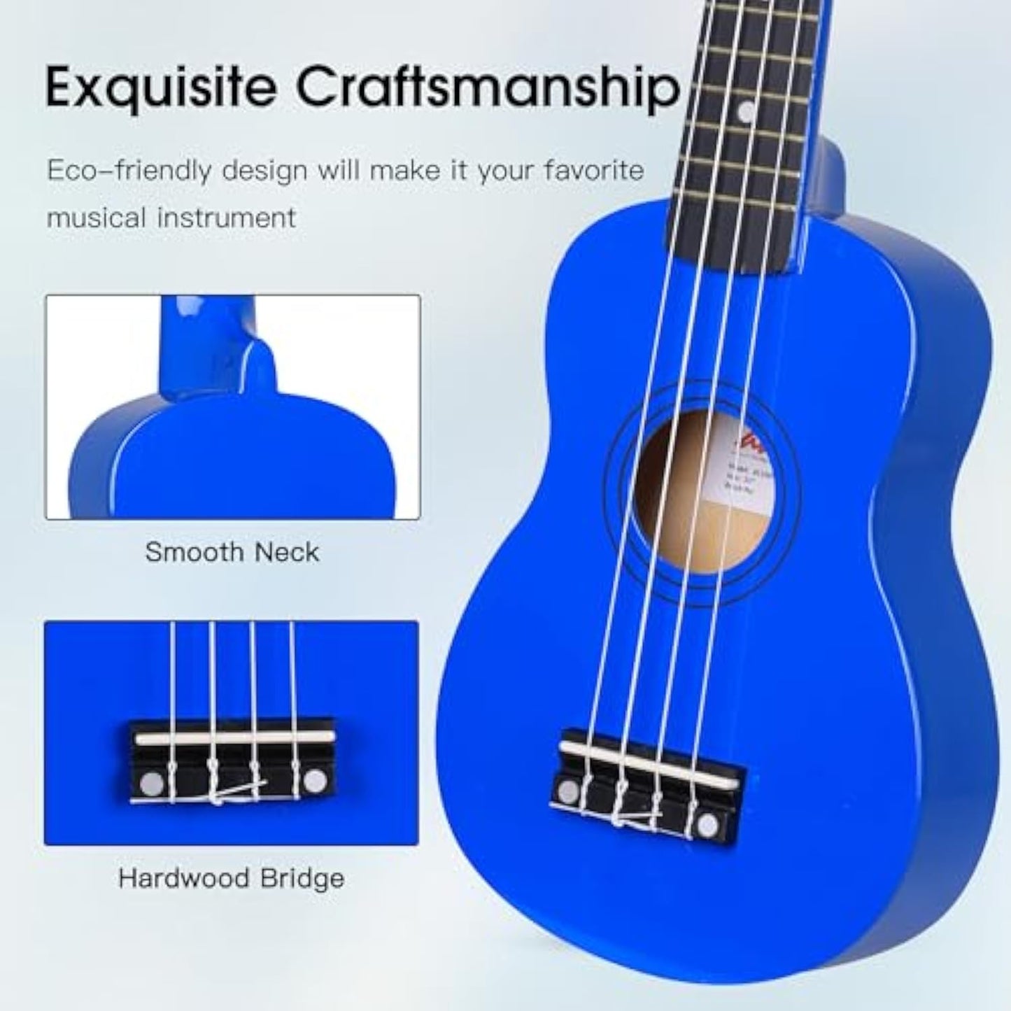 ADM Ukulele for Beginners Hawaiian Wood Ukelele Kit for Kids Adult Student Starter Professional Ukalelee Pack Bundle with Free Lessons Gig Bag Strap Nylon String Tuner (Navy, 21 Inch)