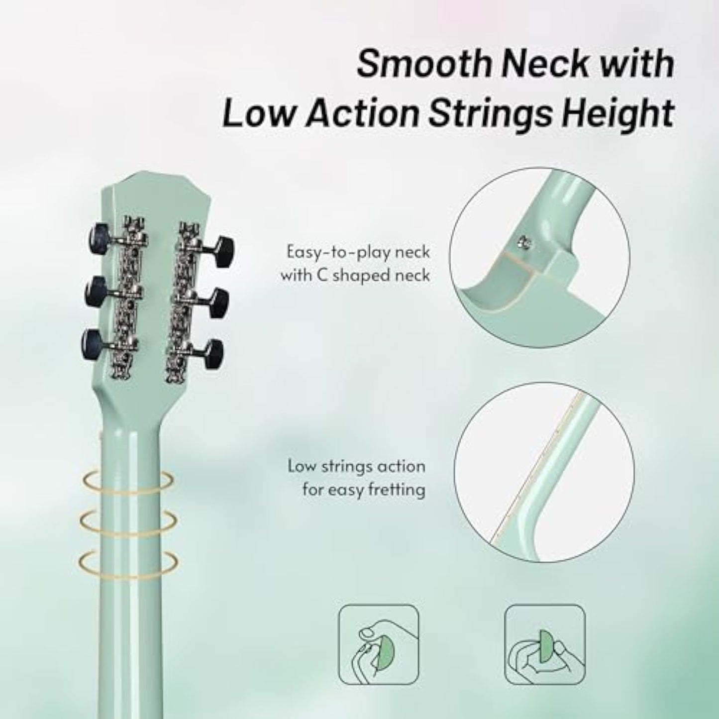 ADM 38" Inch Acoustic Guitar Bundle for Beginners Adults with Online Lesson, Cutaway Wood Acustica Guitarra Starter Set Package with Gig Bag, Strap, Steel Strings, Picks, Capos, Stand, Green