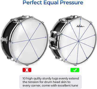 ADM 14"X 5.5", 0-String Kids Snare Beginner Kit with Stand, Mute Pad, Strap, Sticks, Drum Keys, Black