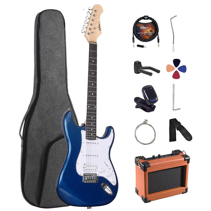 ADM Electric Guitar Beginner Kit 39 Inch Full Size Guitar Package,Glossy Blue