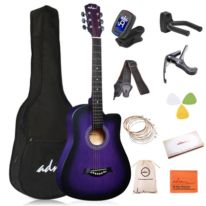 ADM 38'' Acoustic Cutaway Guitar for Kids Beginner Kit with Free Lessons, Tuner