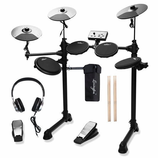 ADM Electronic Drum Set With 4 Quiet Electric Drum Mesh Pads, 180+ Sounds, Electric Drum Kit For Beginngers with 2 Switch Pedals, Throne, Headphones, DrumSticks, and Melodics Lessons