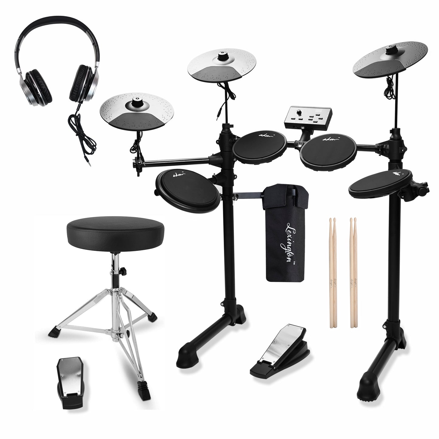 ADM Electronic Drum Set With 4 Quiet Electric Drum Mesh Pads, 180+ Sounds, Electric Drum Kit For Beginngers with 2 Switch Pedals, Throne, Headphones, DrumSticks, and Melodics Lessons