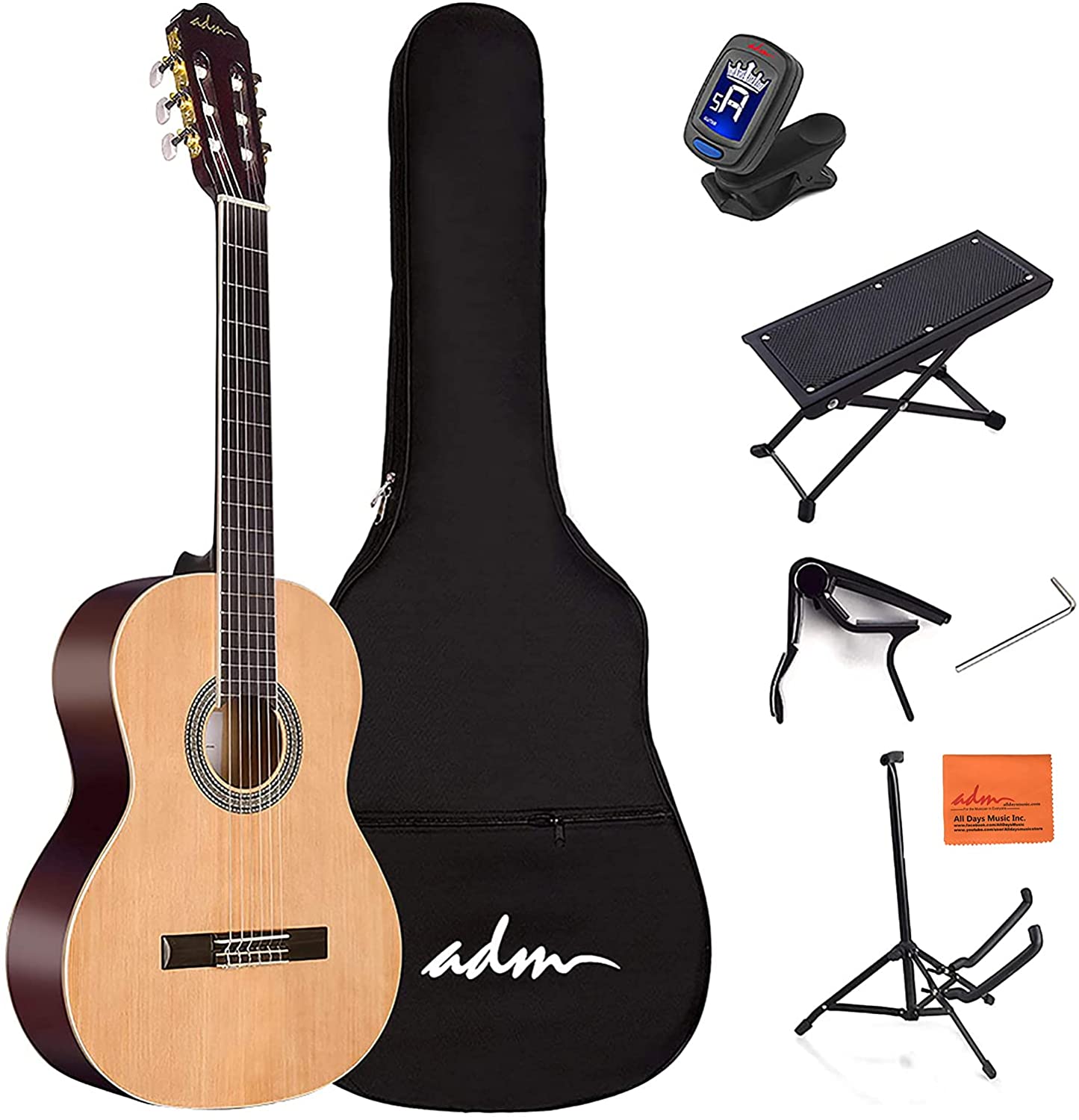 ADM Full Size Classical Nylon Strings Acoustic Guitar 39 Inch Classic Guitarra Starter Bundle