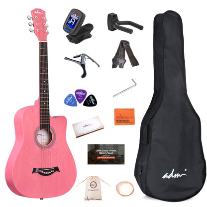 ADM 38'' Acoustic Cutaway Guitar for Kids Beginner Kit with Free Lessons, Tuner