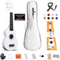 ADM Ukulele for Beginners Hawaiian Wood Ukelele Kit for Kids Adult Student Starter Professional Ukalelee Pack Bundle with Free Lessons Gig Bag Strap Nylon String Tuner (White, 21 Inch)