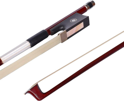 ADM Student Violin Bow, Well Balanced Handmade Brazilwood Bow with Horsehair, Ebony Frog with Pearl Eye and Pearl Slide, Brown