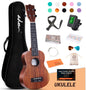 ADM Ukulele for Beginners Hawaiian Wood Ukelele Kit for Kids Adult Student Starter Professional Ukalelee Pack Bundle with Free Lessons Gig Bag Strap Nylon String Tuner (Brown-Sapele, 21 Inch)