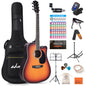 ADM Cutaway Acoustic Guitar Kit with Free Lesson for Beginner Adult Teen Full Size Acustica Guitarra Starter Bundle Set w/Bag Strap Tuner Capo Music Stand Right Hand(Sunburst-Cutaway, 41 Inch)