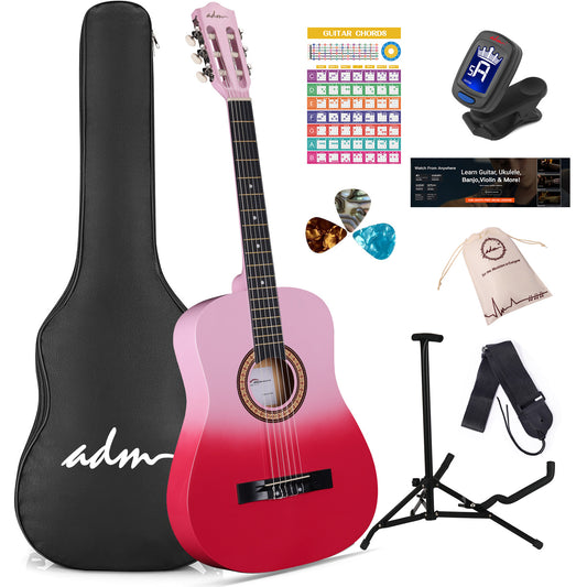 ADM Acoustic Guitar for Adults & Kids, 38" Travel Guitar Kit