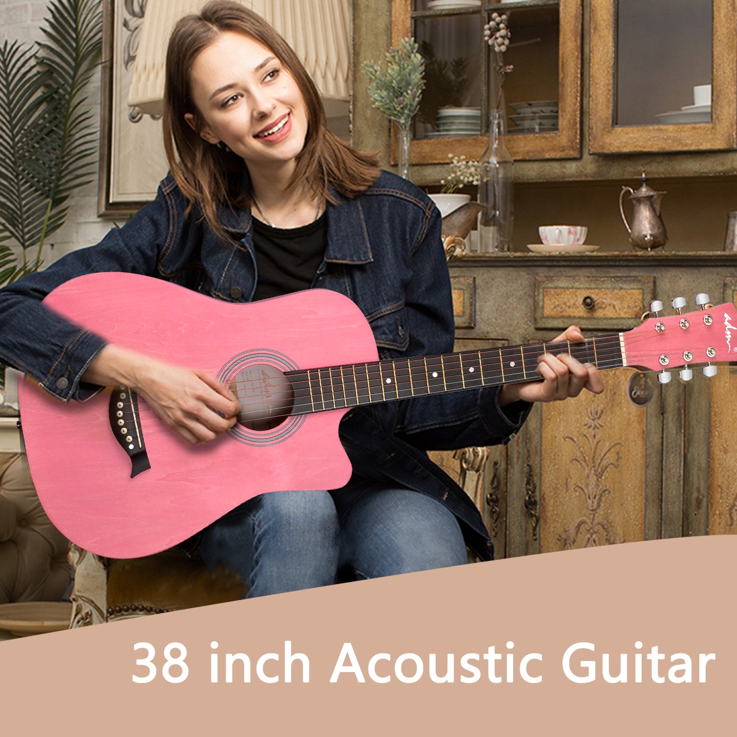 ADM 38'' Acoustic Cutaway Guitar for Kids Beginner Kit with Free Lessons, Tuner
